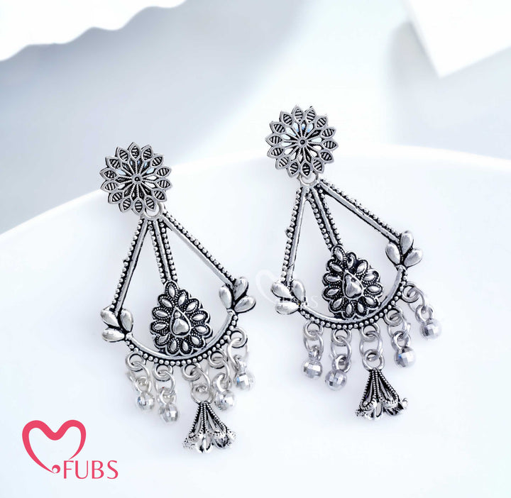 Chandni Oxidised-Toned Filigree Drops with Floral Engravings
