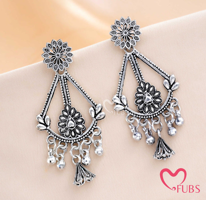 Chandni Oxidised-Toned Filigree Drops with Floral Engravings