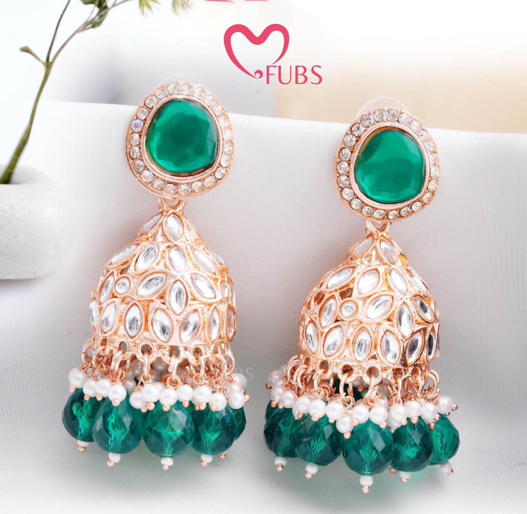 Golden Festive Majestic Kundan Charm Jhumka