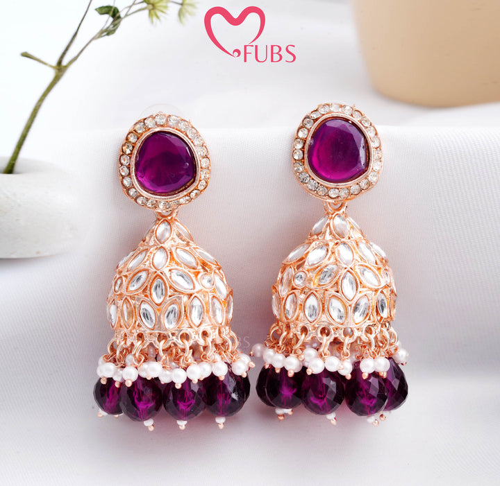 Golden Festive Majestic Kundan Charm Jhumka