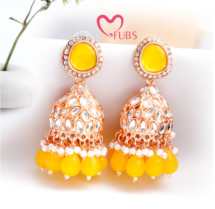 Golden Festive Majestic Kundan Charm Jhumka