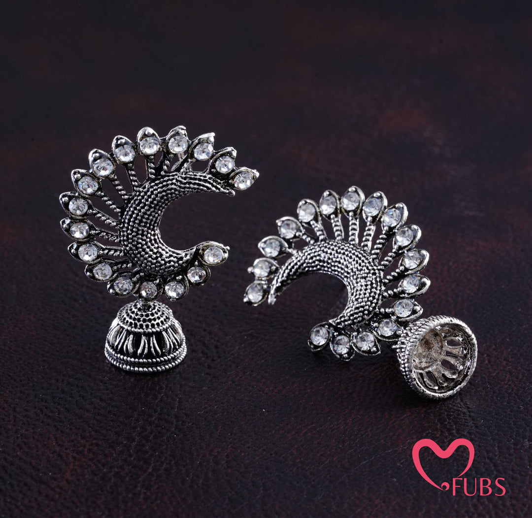 Stone Studded Peacock Jhumka Earrings