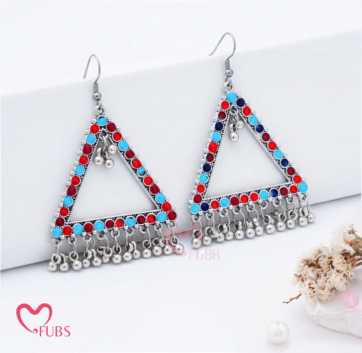 Tribal Triangle Earrings With Ghungroo Bells