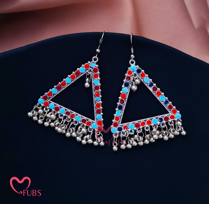 Tribal Triangle Earrings With Ghungroo Bells