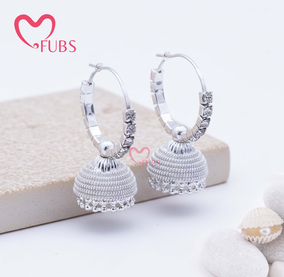 Oxidised Crystal Hoop Jhumka Earrings