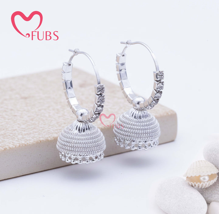 Oxidised Crystal Hoop Jhumka Earrings