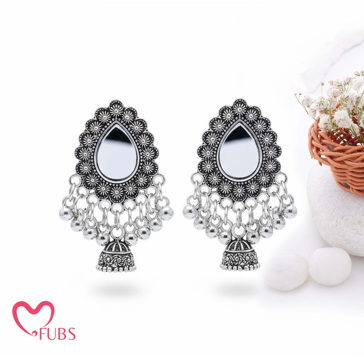 The Aavya Mirror-Work Teardrop Jhumkas