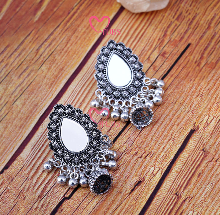 The Aavya Mirror-Work Teardrop Jhumkas