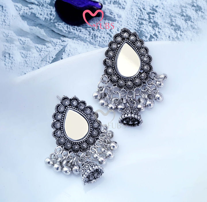 The Aavya Mirror-Work Teardrop Jhumkas