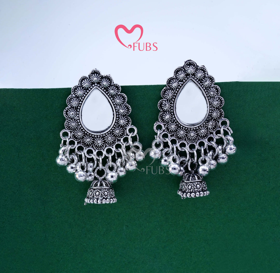 The Aavya Mirror-Work Teardrop Jhumkas