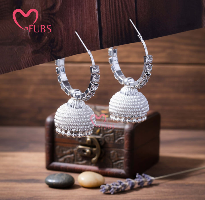 Oxidised Crystal Hoop Jhumka Earrings