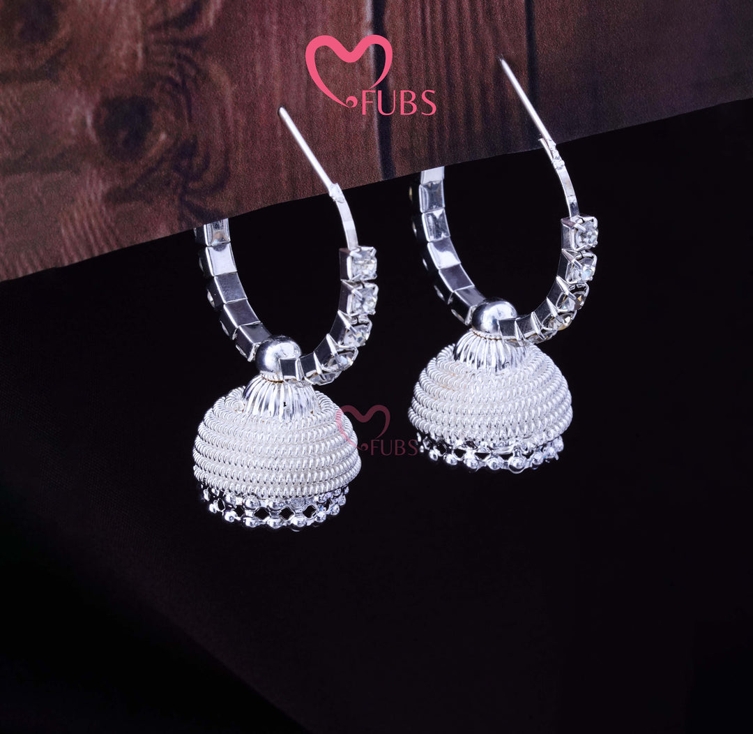 Oxidised Crystal Hoop Jhumka Earrings