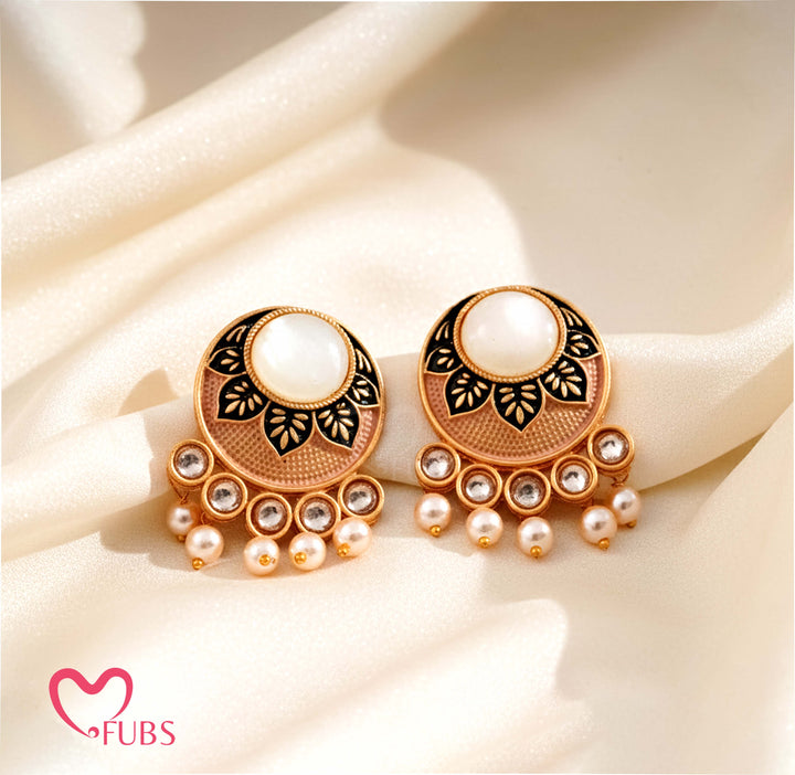 Textured Gold Pearl Stud Earrings
