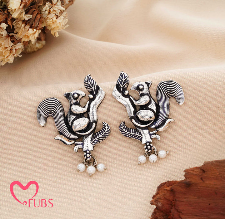Aesthetic Oxidized Squirrel Stud Earrings