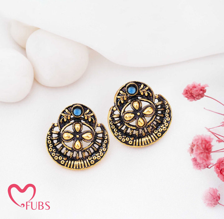 Filigree Floral Statement Studs (Oxidised Gold)