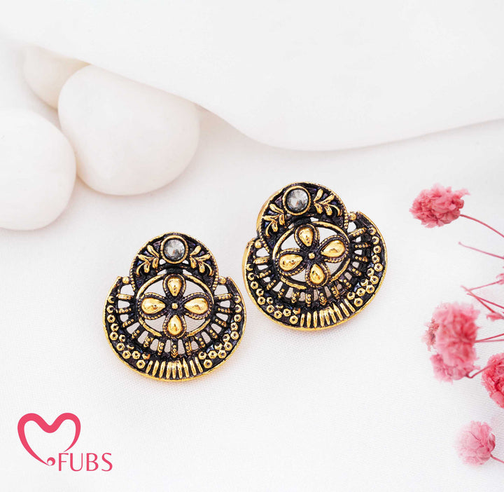 Filigree Floral Statement Studs (Oxidised Gold)