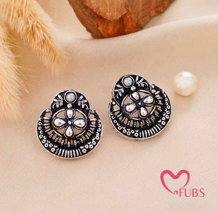 Filigree Floral Statement Studs (Oxidised)