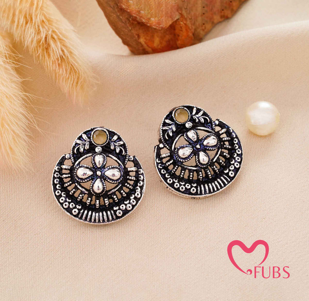 Filigree Floral Statement Studs (Oxidised)
