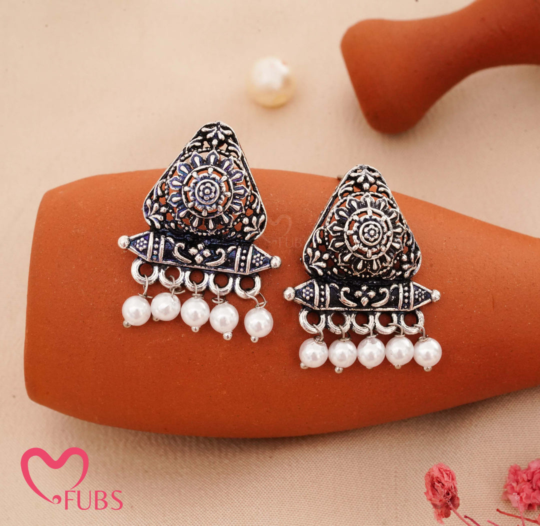 Traditional Faux Pearl Earrings (Silver)