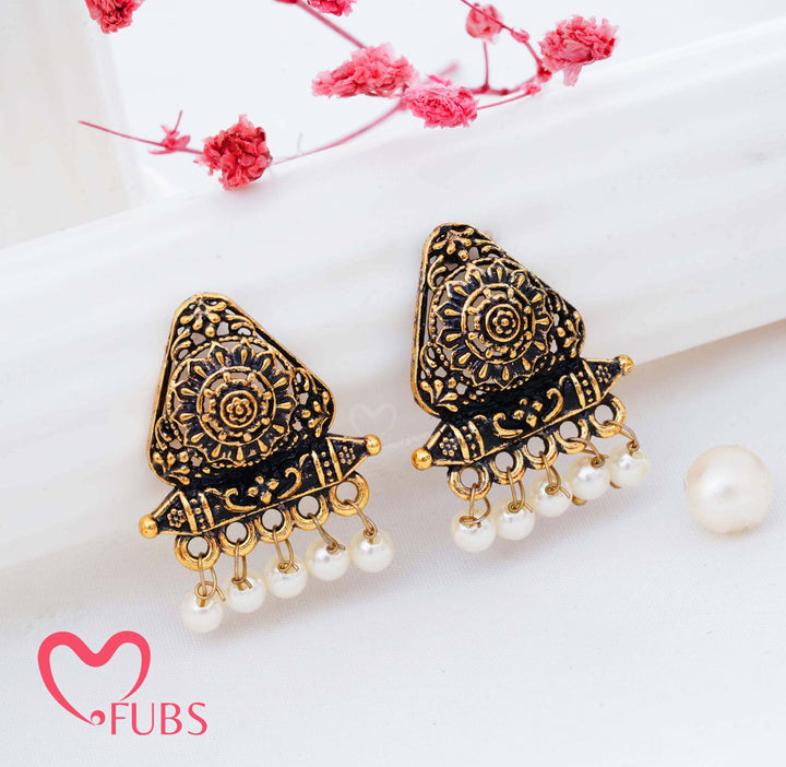 Traditional Faux Pearl Earrings (Golden)