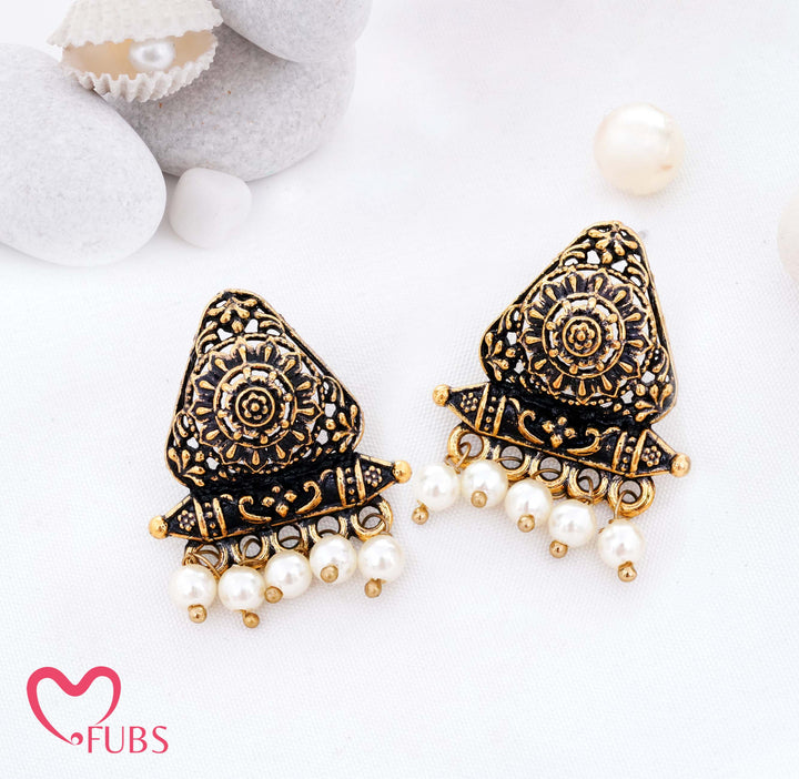 Traditional Faux Pearl Earrings (Golden)