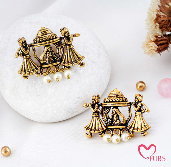 Antique Gold Palki Studs with Alabaster Pearls