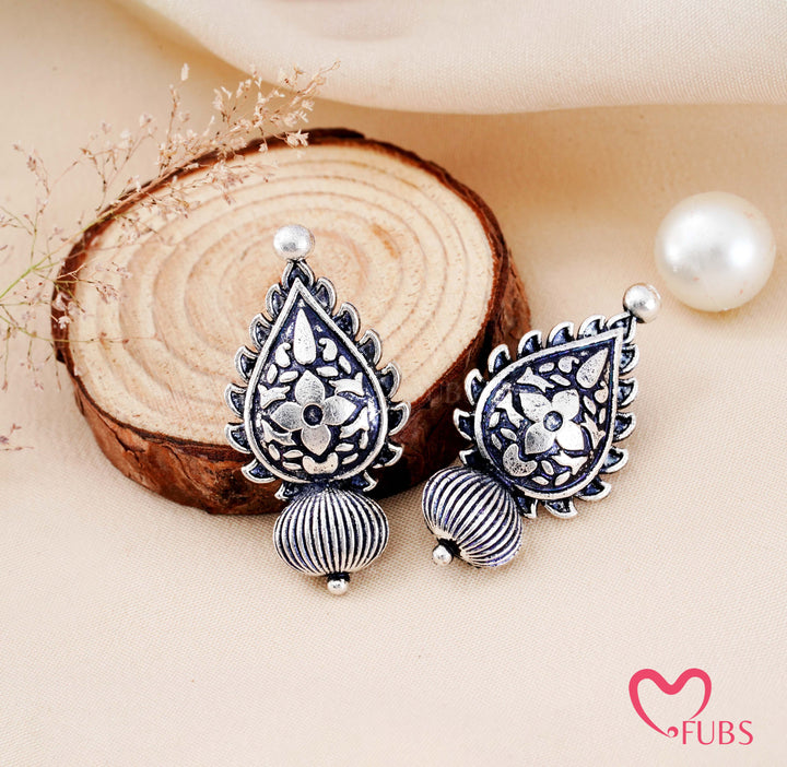 Traditional Oxidized Tribal Dome Stud Earrings