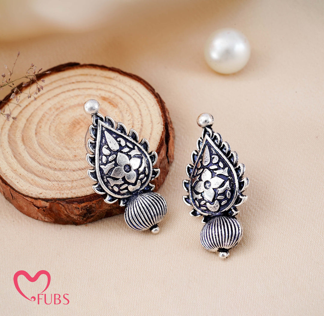 Traditional Oxidized Tribal Dome Stud Earrings