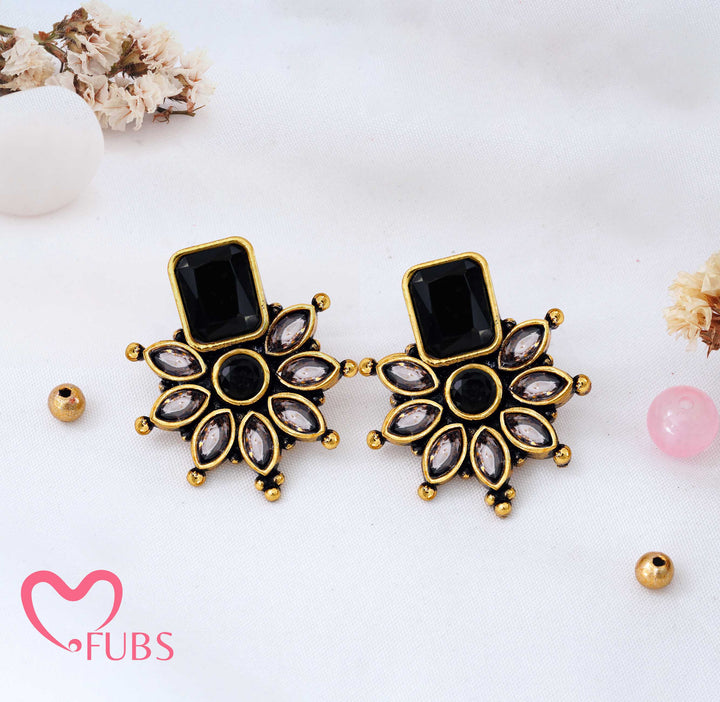 Traditional Floral Stud Earrings with Stone Accents