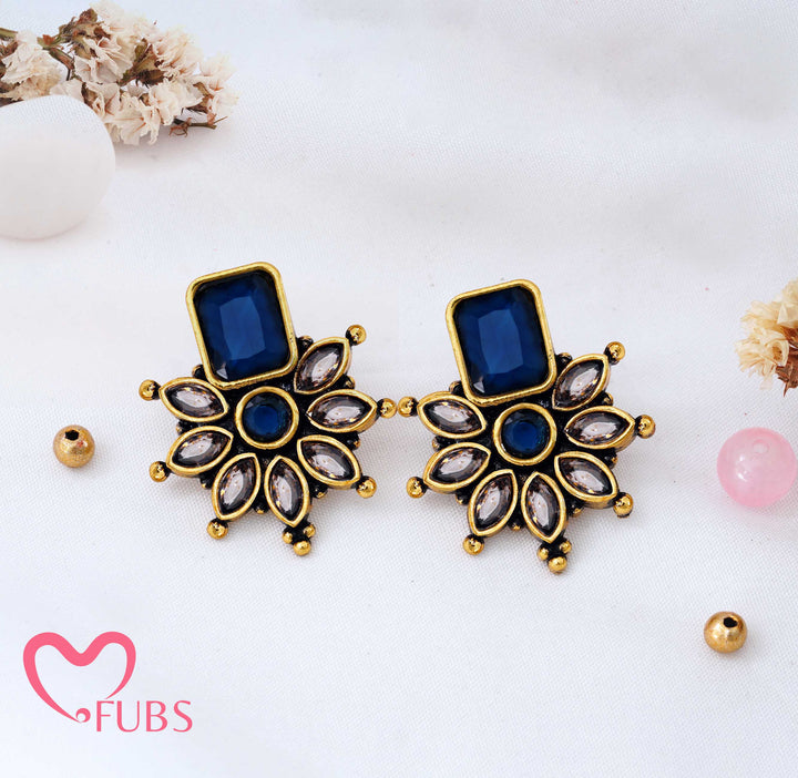 Traditional Floral Stud Earrings with Stone Accents