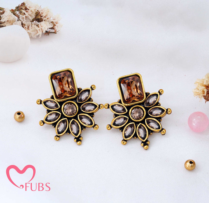 Traditional Floral Stud Earrings with Stone Accents