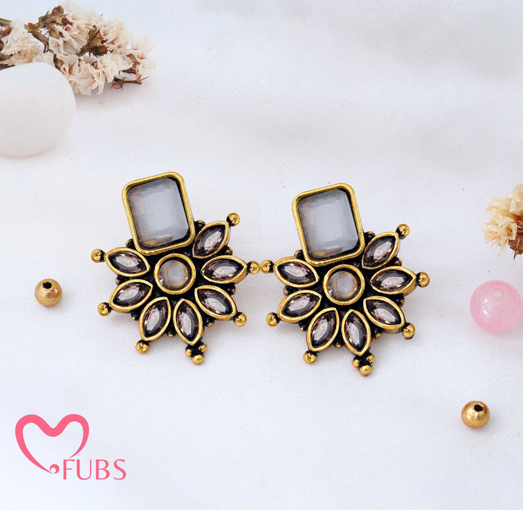Traditional Floral Stud Earrings with Stone Accents