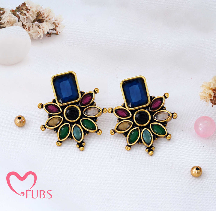 Traditional Floral Stud Earrings with Stone Accents