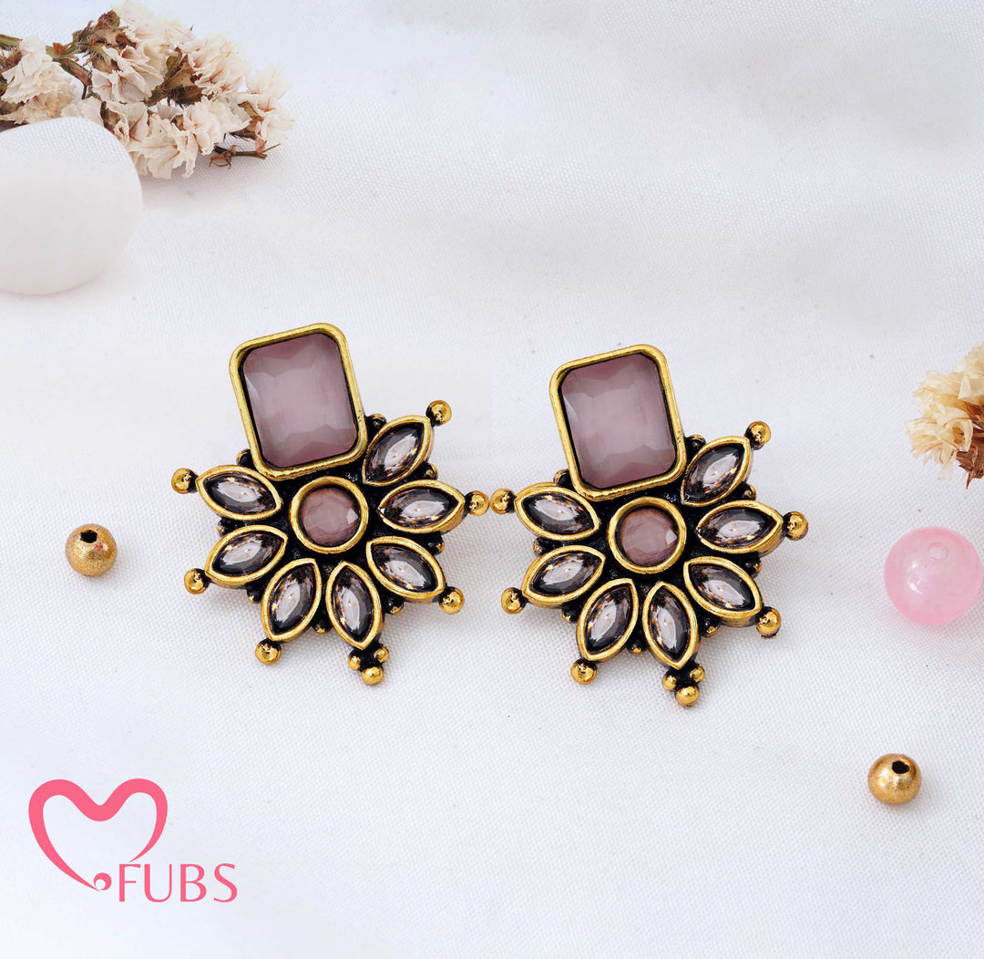 Traditional Floral Stud Earrings with Stone Accents