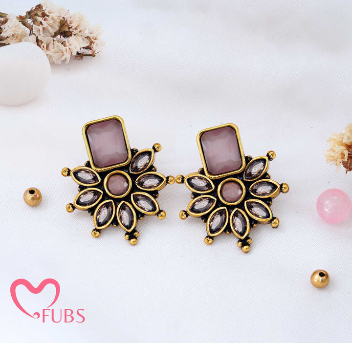 Traditional Floral Stud Earrings with Stone Accents