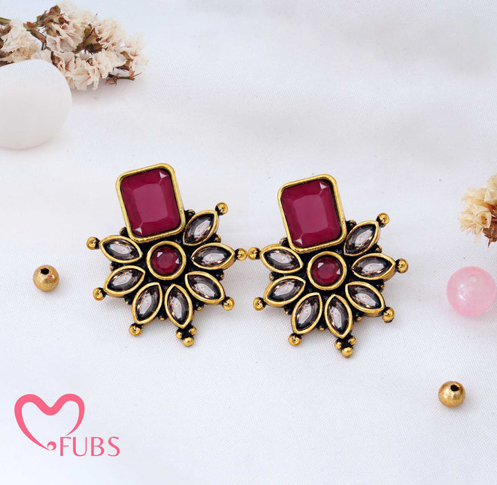 Traditional Floral Stud Earrings with Stone Accents