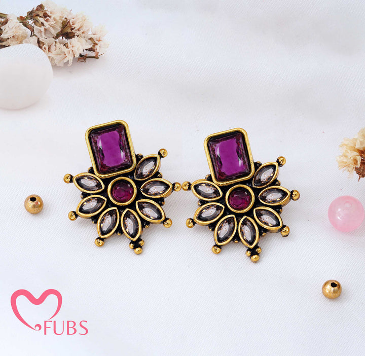 Traditional Floral Stud Earrings with Stone Accents