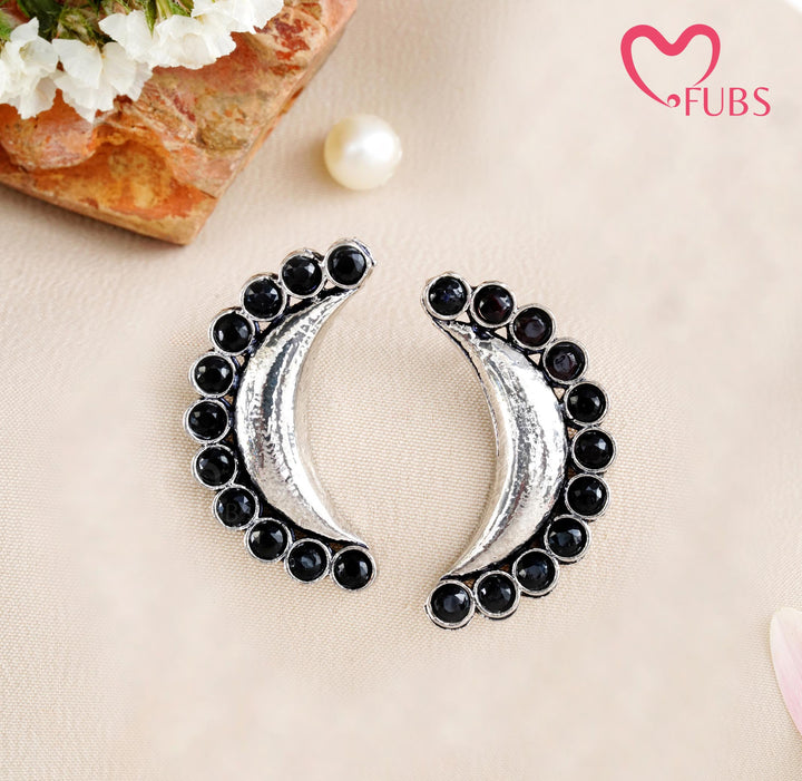 The Nisha Onyx-Style Studs – Hammered Crescent Stone Earrings