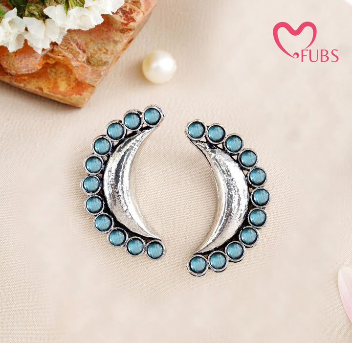 The Nisha Onyx-Style Studs – Hammered Crescent Stone Earrings