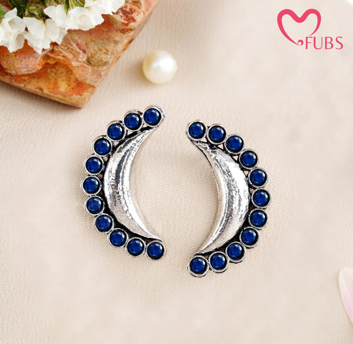 The Nisha Onyx-Style Studs – Hammered Crescent Stone Earrings