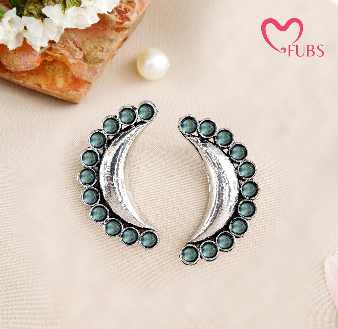 The Nisha Onyx-Style Studs – Hammered Crescent Stone Earrings