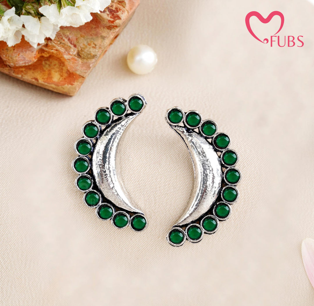 The Nisha Onyx-Style Studs – Hammered Crescent Stone Earrings