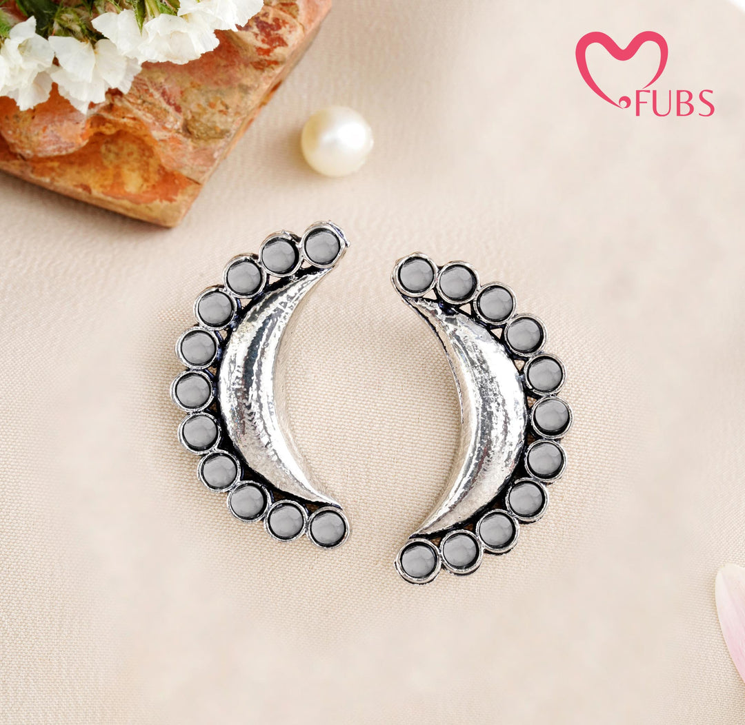 The Nisha Onyx-Style Studs – Hammered Crescent Stone Earrings