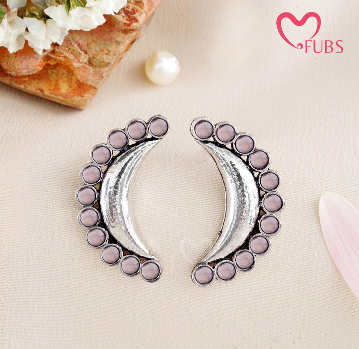 The Nisha Onyx-Style Studs – Hammered Crescent Stone Earrings