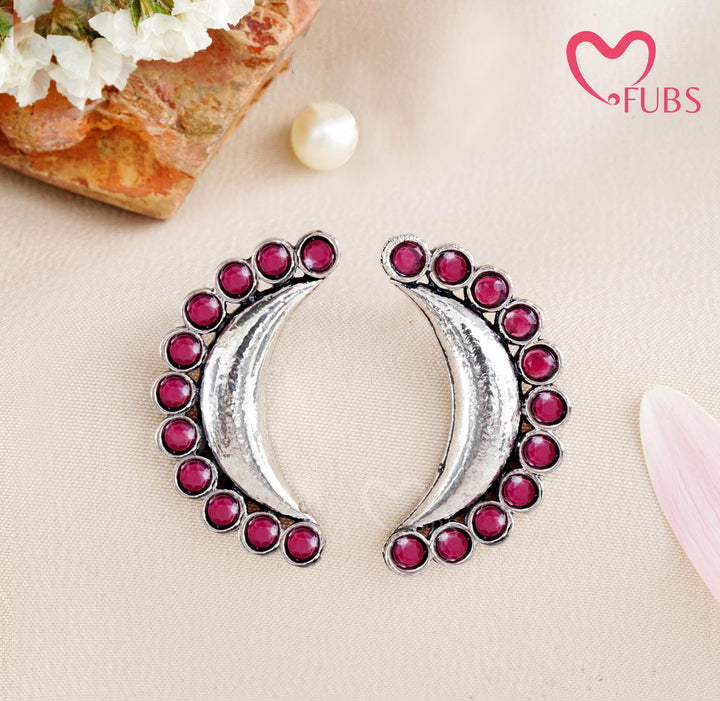 The Nisha Onyx-Style Studs – Hammered Crescent Stone Earrings