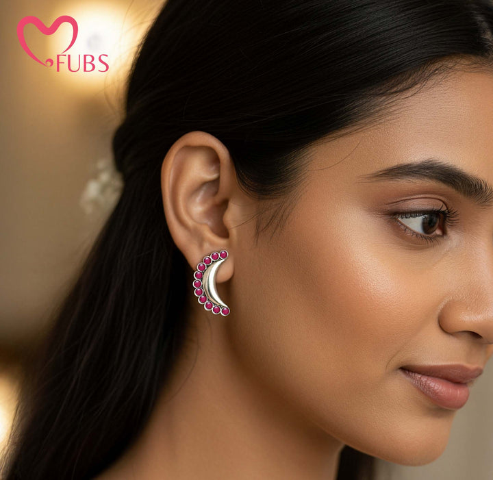 The Nisha Onyx-Style Studs – Hammered Crescent Stone Earrings