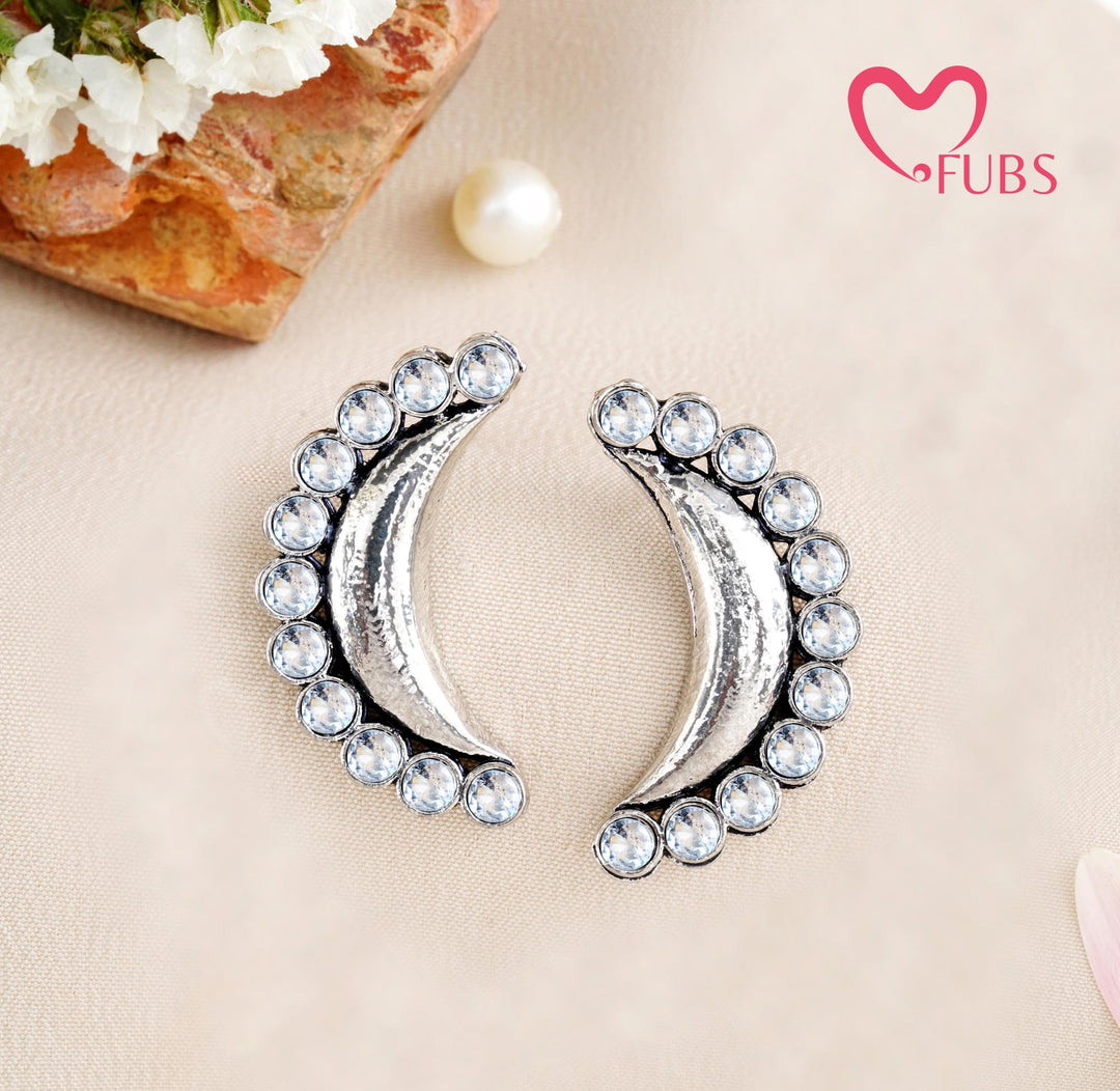 The Nisha Onyx-Style Studs – Hammered Crescent Stone Earrings