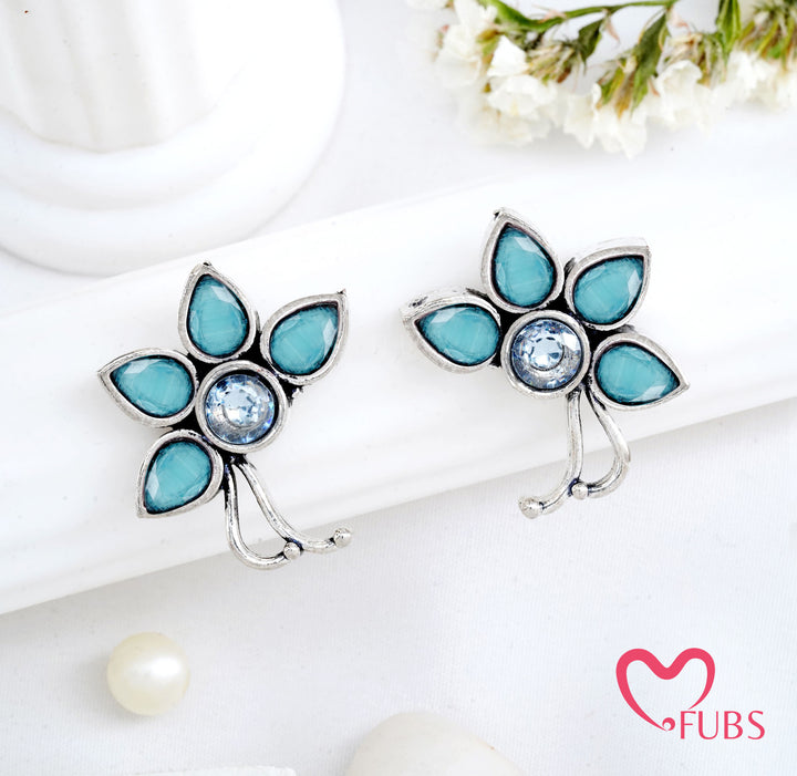 Oxidized Floral Stud Earrings - Traditional Aesthetic Studs