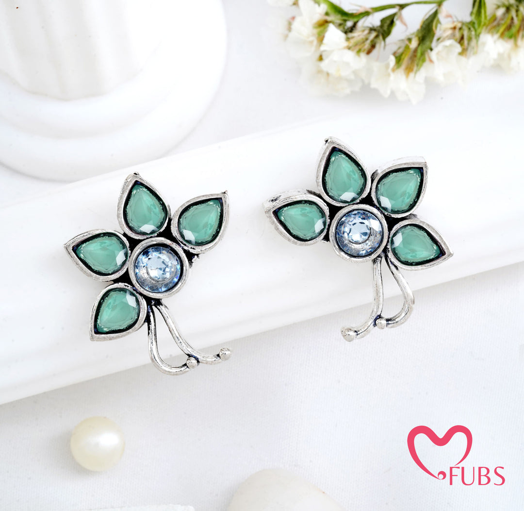 Oxidized Floral Stud Earrings - Traditional Aesthetic Studs