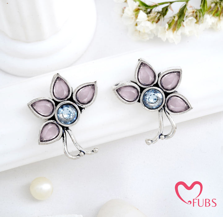 Oxidized Floral Stud Earrings - Traditional Aesthetic Studs